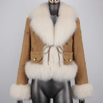 Femei De Iarnă În Jos Jacheta Real Haină De Blană De Moda Cu Maneci Lungi Liber Feminin De Lux Vulpe Guler De Blană Detașabil Streetwear 2023